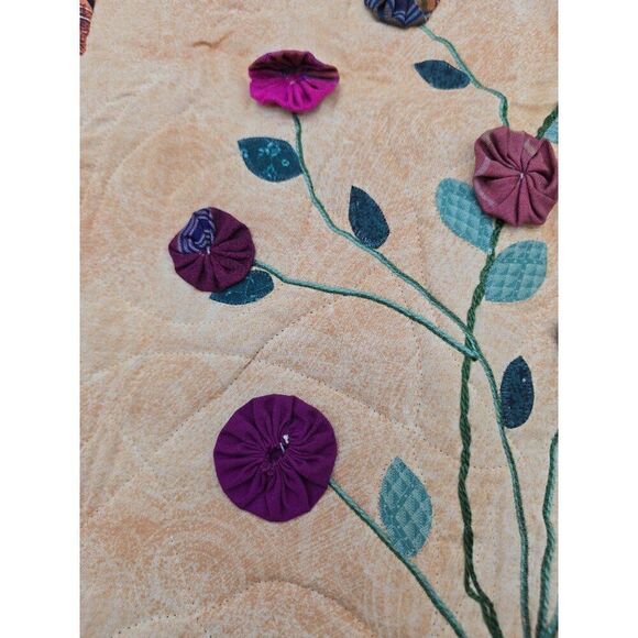 Handmade Autumn Floral Quilt Wall Hanging Decor With Ties Signed By Sheri hoss - Picture 2 of 9